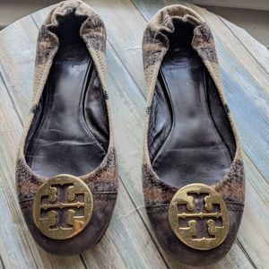 TORY BURCH Brown Plaid Reva Flats 7.5 Serena